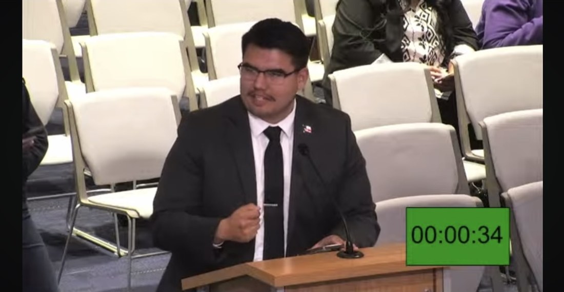 Jesse Moreno testifying before a government body